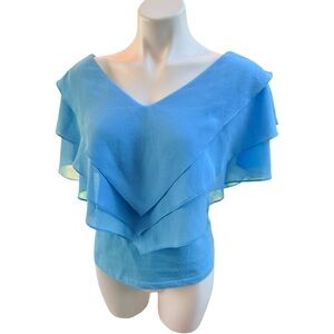 Via Ritina Baby Blue Chiffon Ruffled Layers Blouse Top Sz S